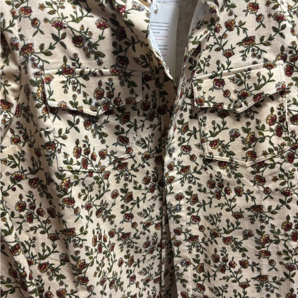 NWT Sezane Alba Miranda Ecru Print Corduroy  Button Down Shirt - Picture 2 of 3